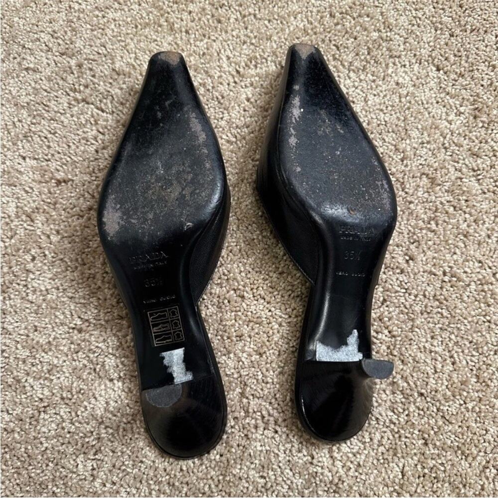 Prada Black Leather kitten heel Mules with Zippered Toe heels shoes - Picture 6 of 9
